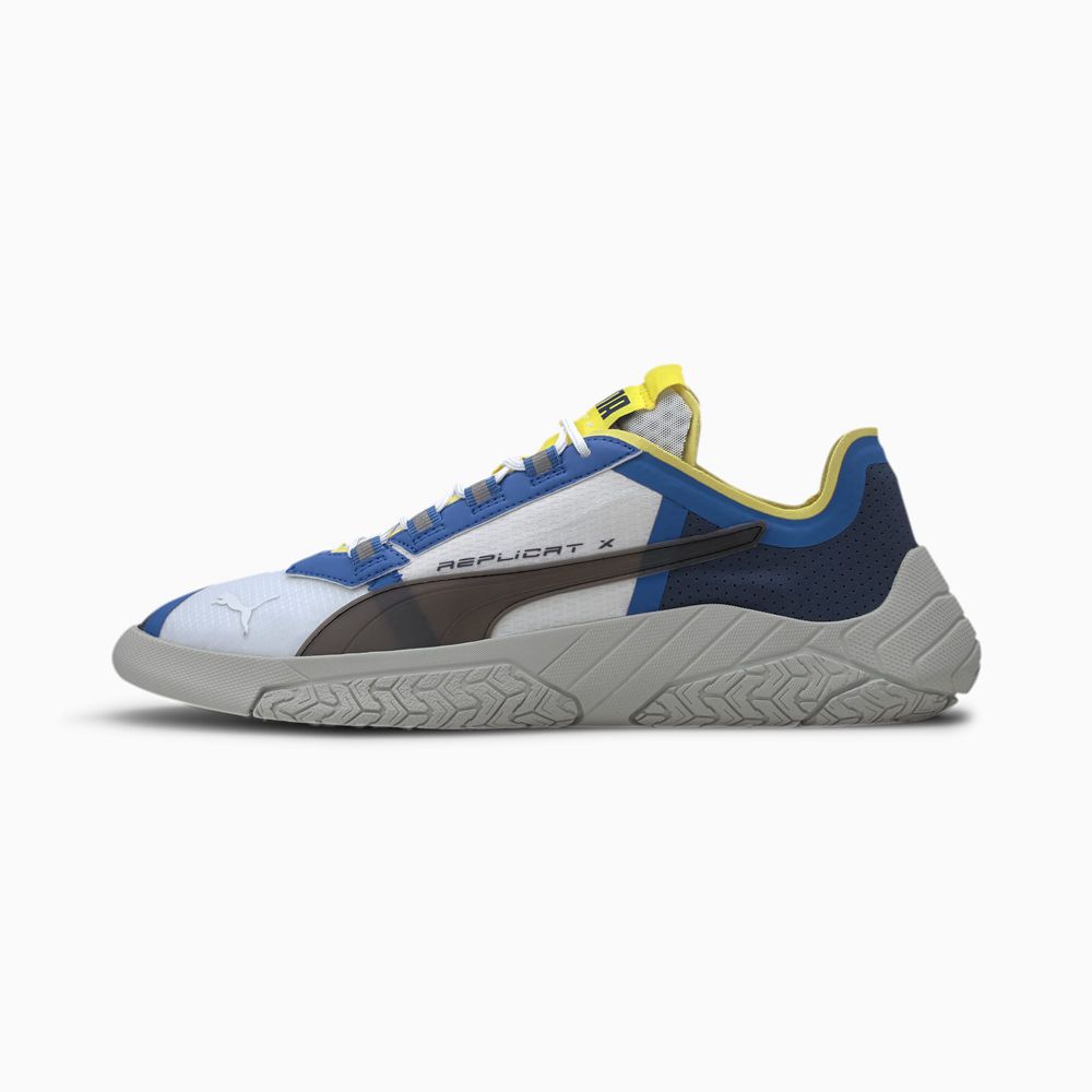Puma Replicat-X Suede Tech Férfi Motorsport Cipő - Fehér/Kék ( Hungary - ACDOF7064 )